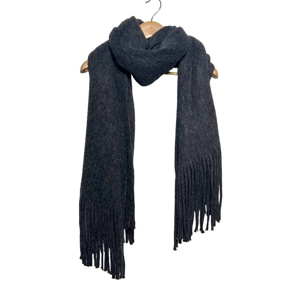 Anthropologie Scarf Charcoal Gray Soft‎ Fringe Women's Large 74